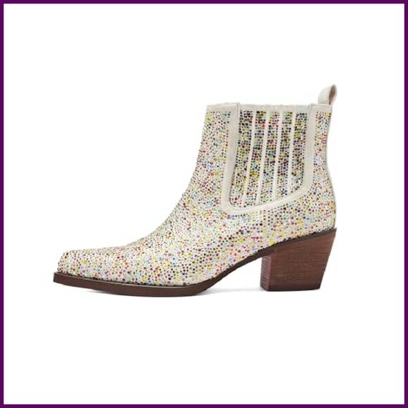 Rhinestone Cowboy Boots Women's Size 6-11 Pointed Toe Chunky Heel - Picture 5 of 8